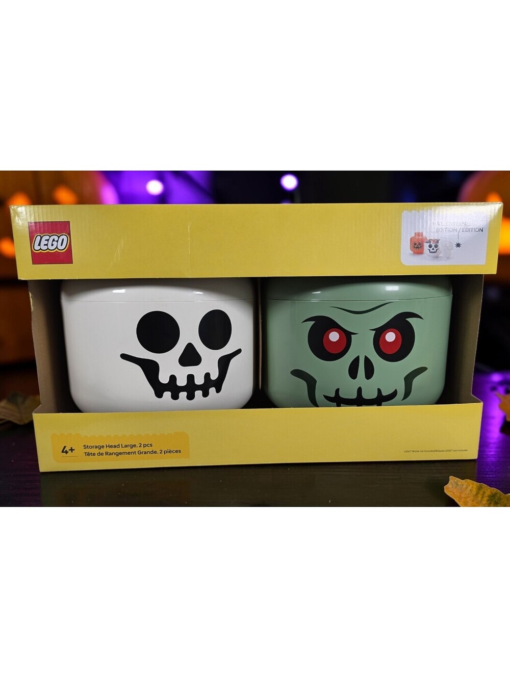 LEGO Halloween Edition Large Storage Heads Green White Skeleton 2pc NIB